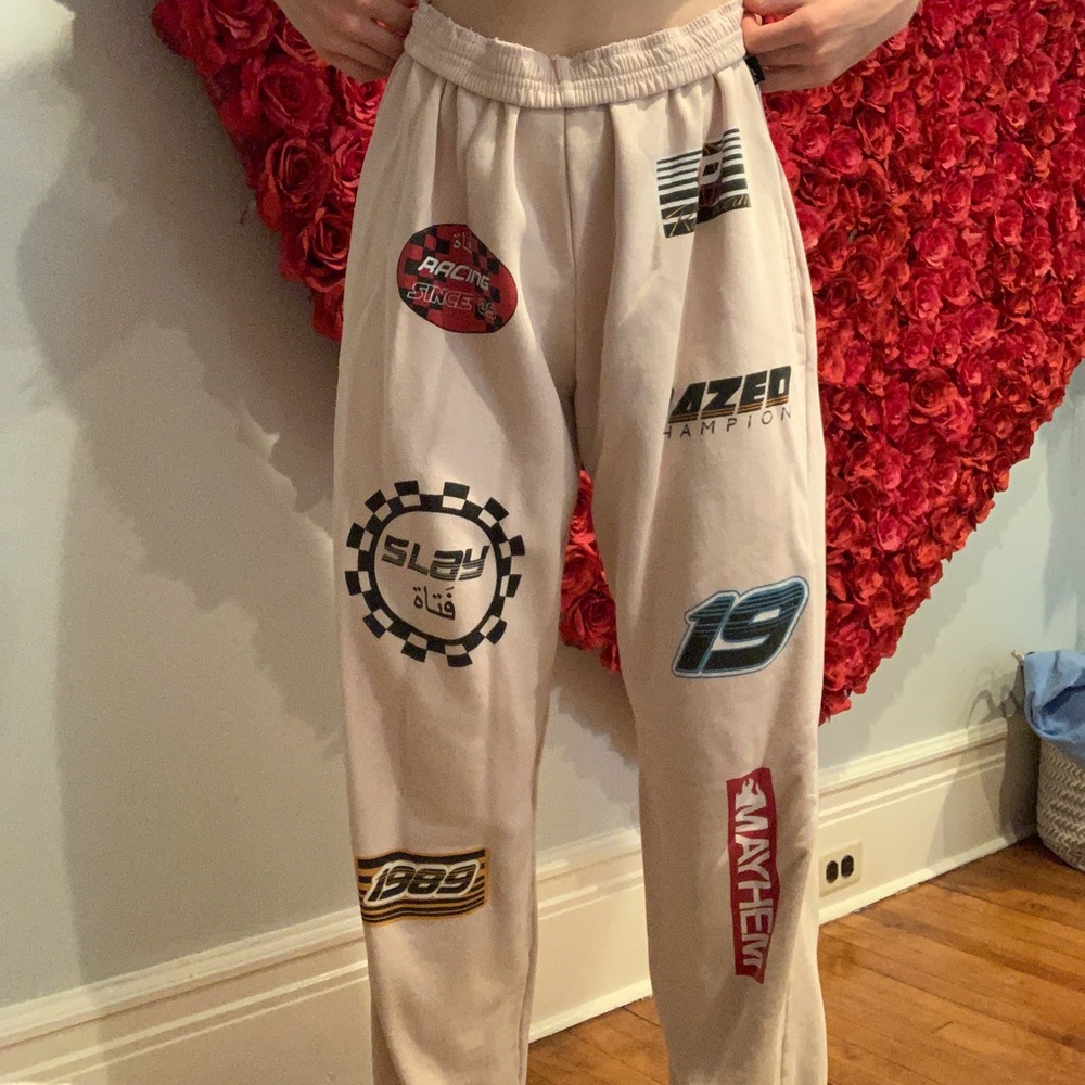 illustrated people graphic sweatpants
